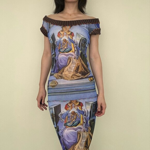VTG Jean Paul Gaultier MAILLE fuzzi tattoo Dali print mesh dress - Picture 5 of 13